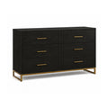 Modern Black Six Drawer Storage Dresser with Gold Accent Legs