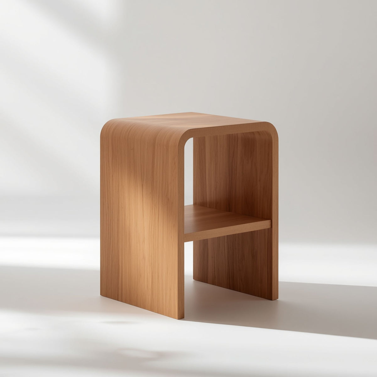 Modern Rounded Wood Accent Table with Open Shelf Design