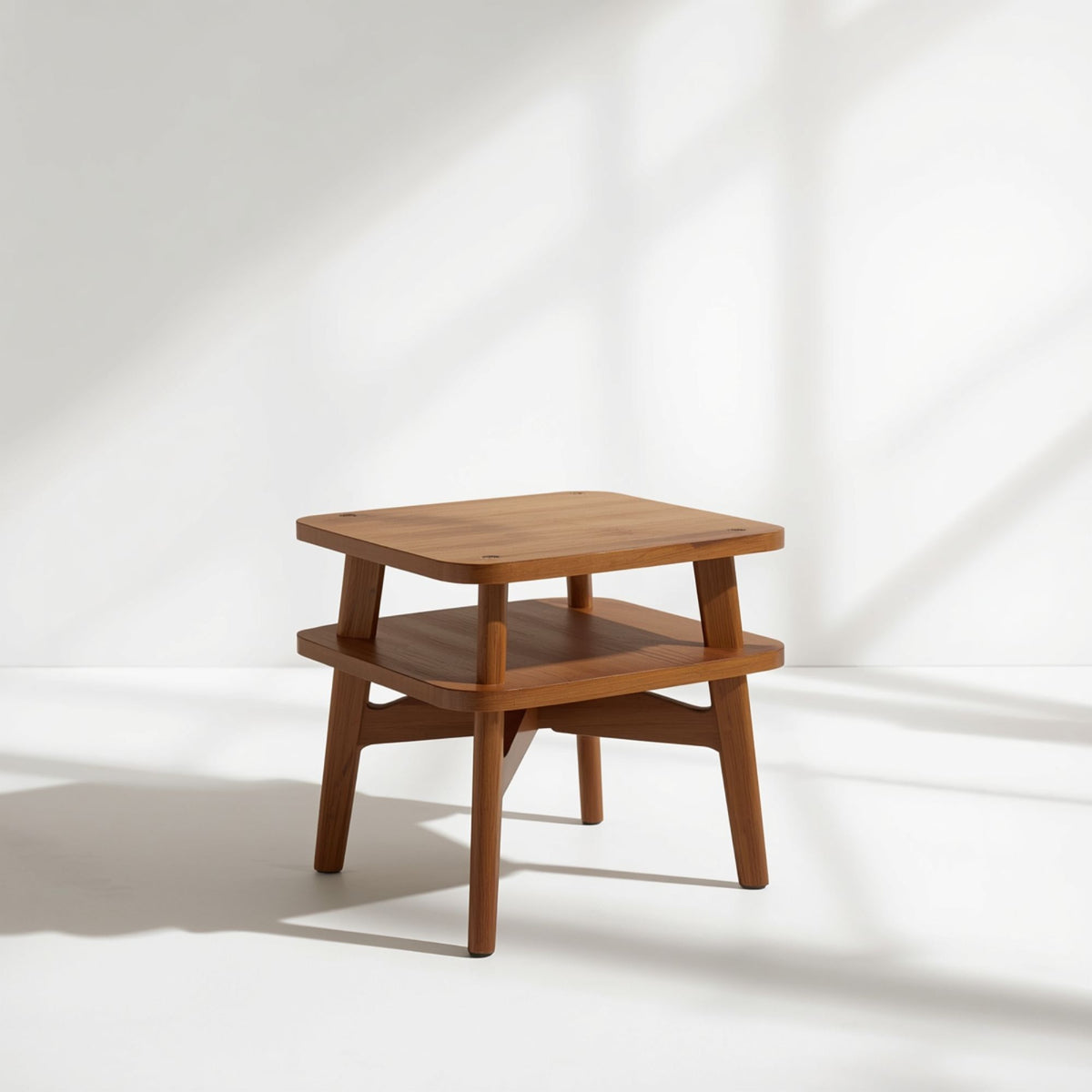 Modern Wooden Side Table with Lower Shelf and Compact Storage Design