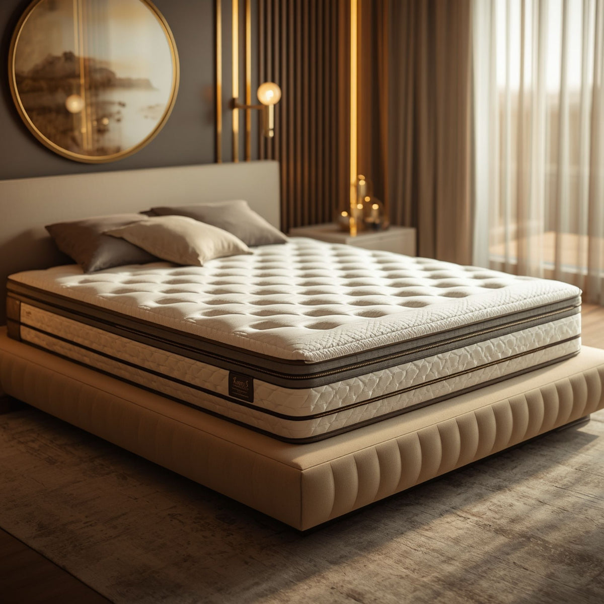 Plush Pillow Top Mattress with Quilted Surface and Contemporary Bedroom Style
