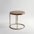 Round Wooden End Table with Minimal Metal Frame Base