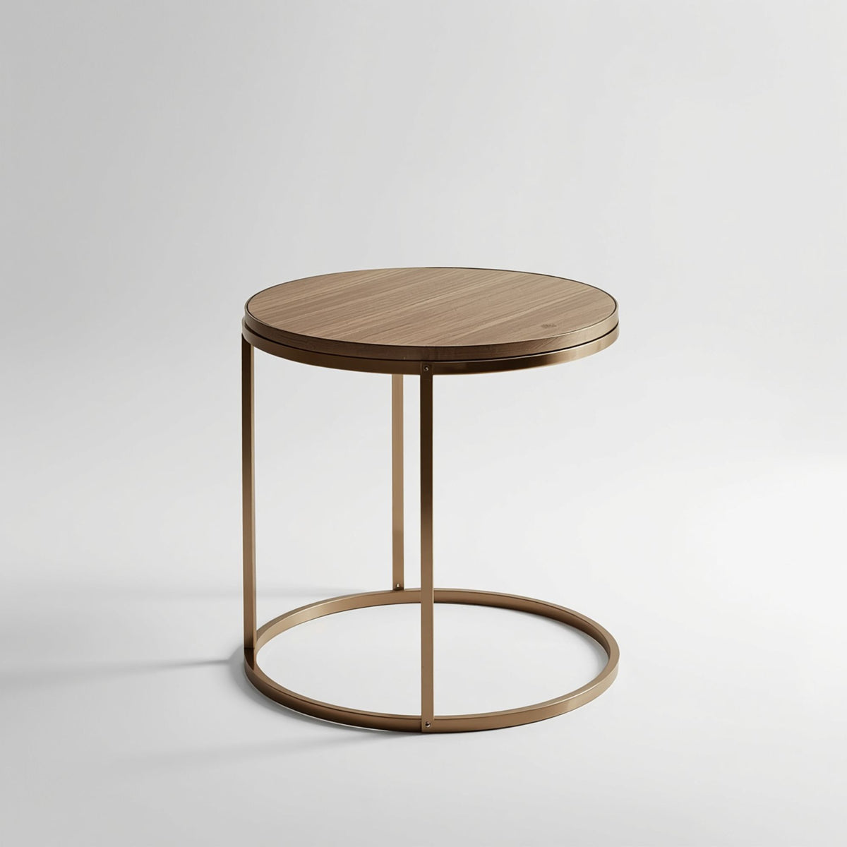 Round Wooden End Table with Minimal Metal Frame Base